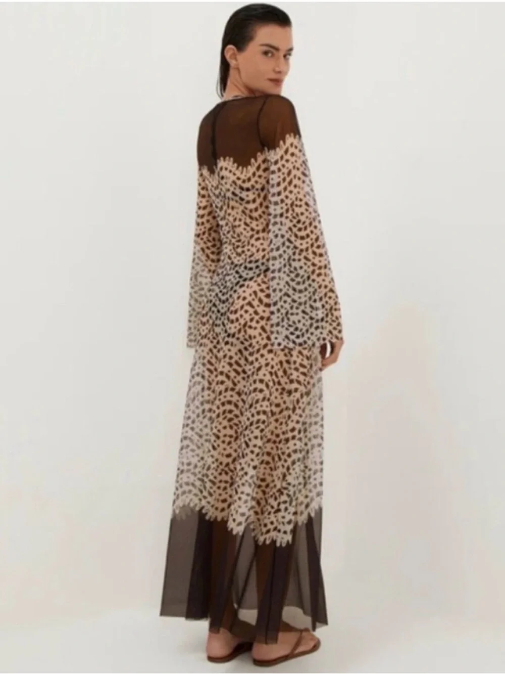 Caroline Constas Brown and Tan Leopard Print Long Swim Coverup